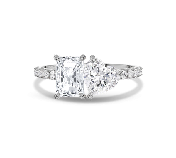 Radiant and Heart Cut Diamond Duo Ring