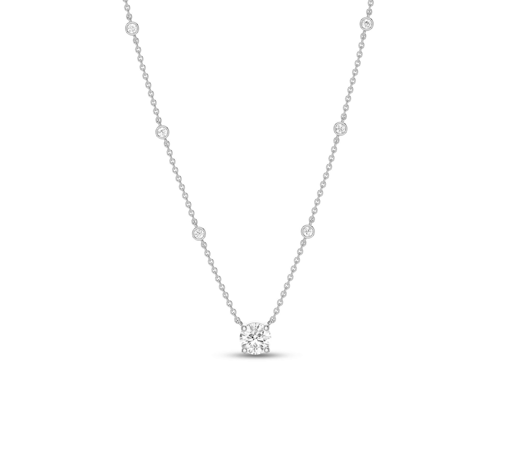 white gold Station Necklace with round diamonds