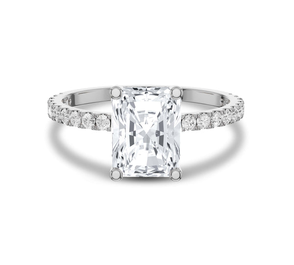 Radiant Cut Hidden Halo Ring with Pave Diamonds