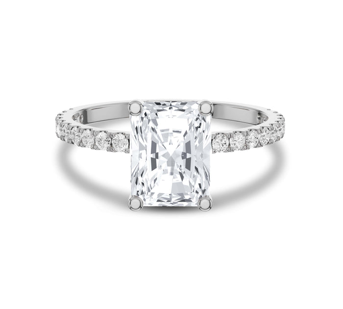 Radiant Cut Hidden Halo Ring with Pave Diamonds