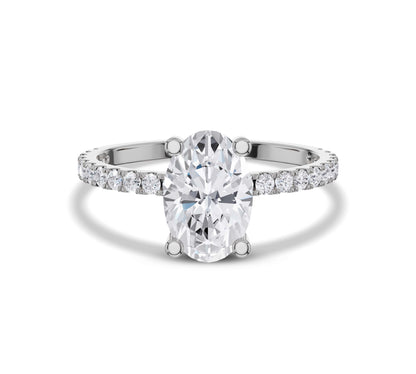 Oval lab diamond ring in white gold floating setting