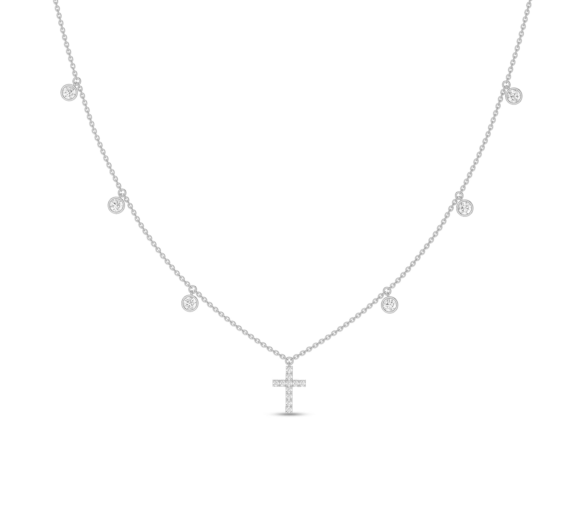 White gold bezel and cross diamond charm necklace