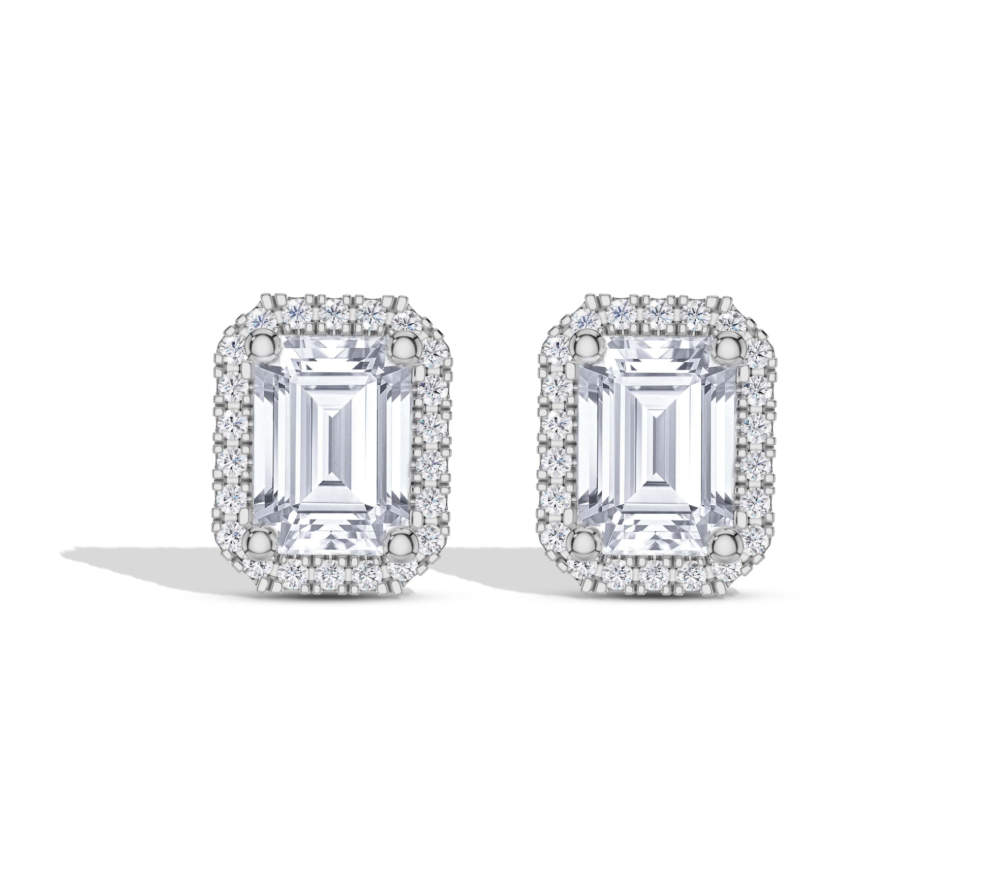 Elegant emerald cut diamond halo earrings