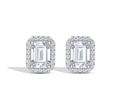Elegant emerald cut diamond halo earrings
