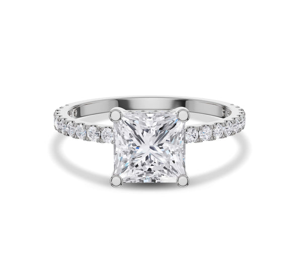 Princess Cut Hidden Halo Pave Engagement Ring