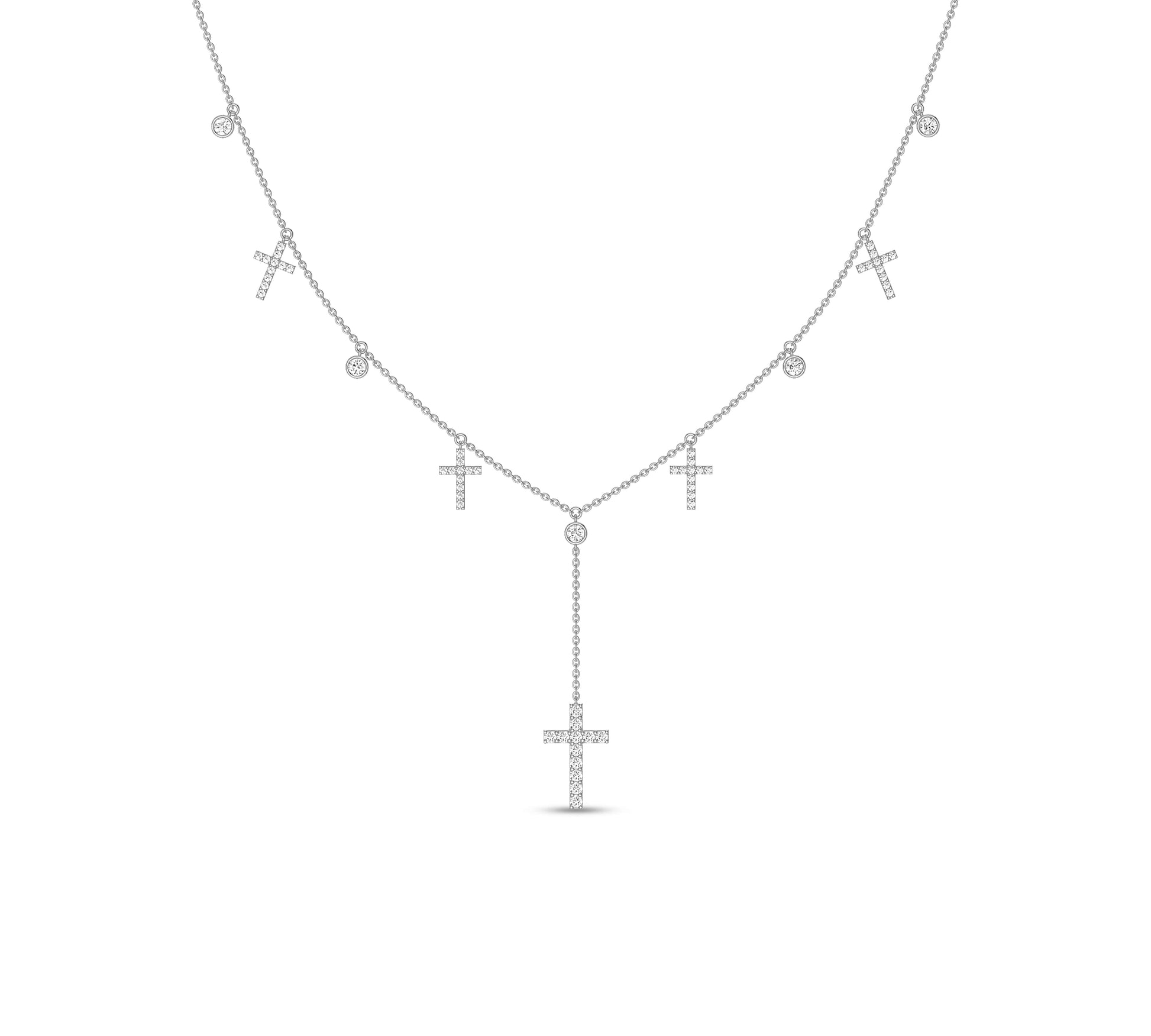 Modern gold necklace with multiple dangle crosses