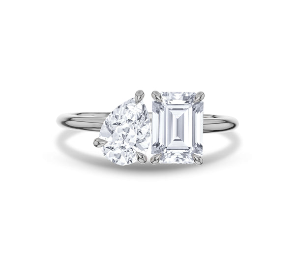 Pear & Emerald Cut Diamond Two Stone Engagement Ring