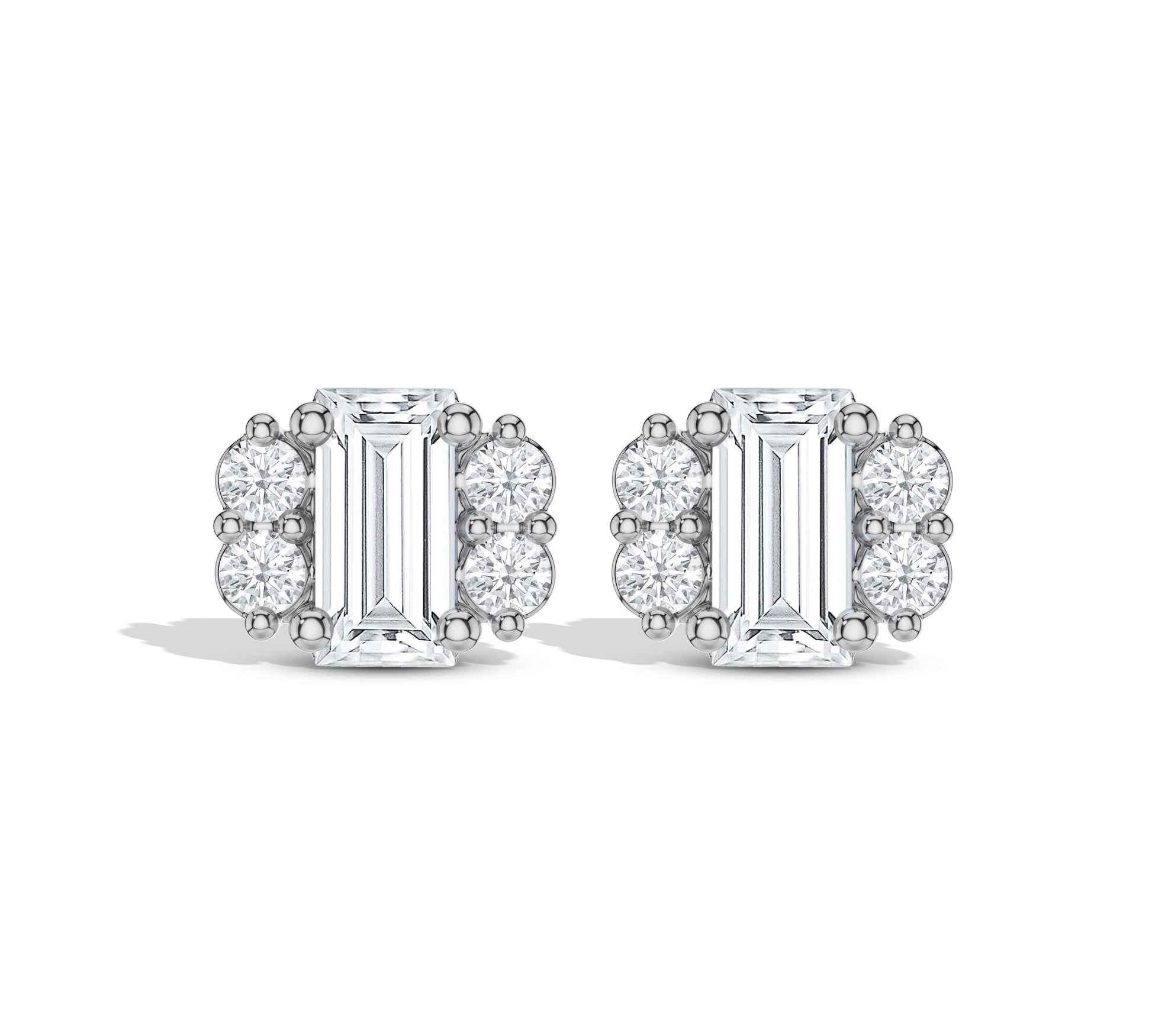 White gold baguette and round diamond earrings