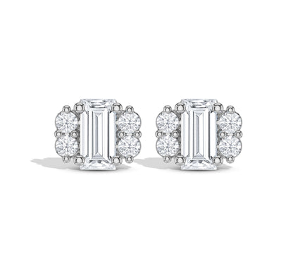 White gold baguette and round diamond earrings