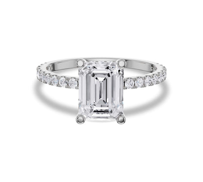White gold emerald cut engagement ring with brilliance