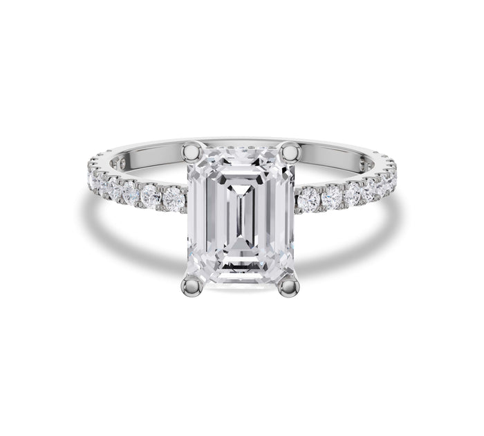 Emerald Cut Hidden Halo Pave Engagement Ring