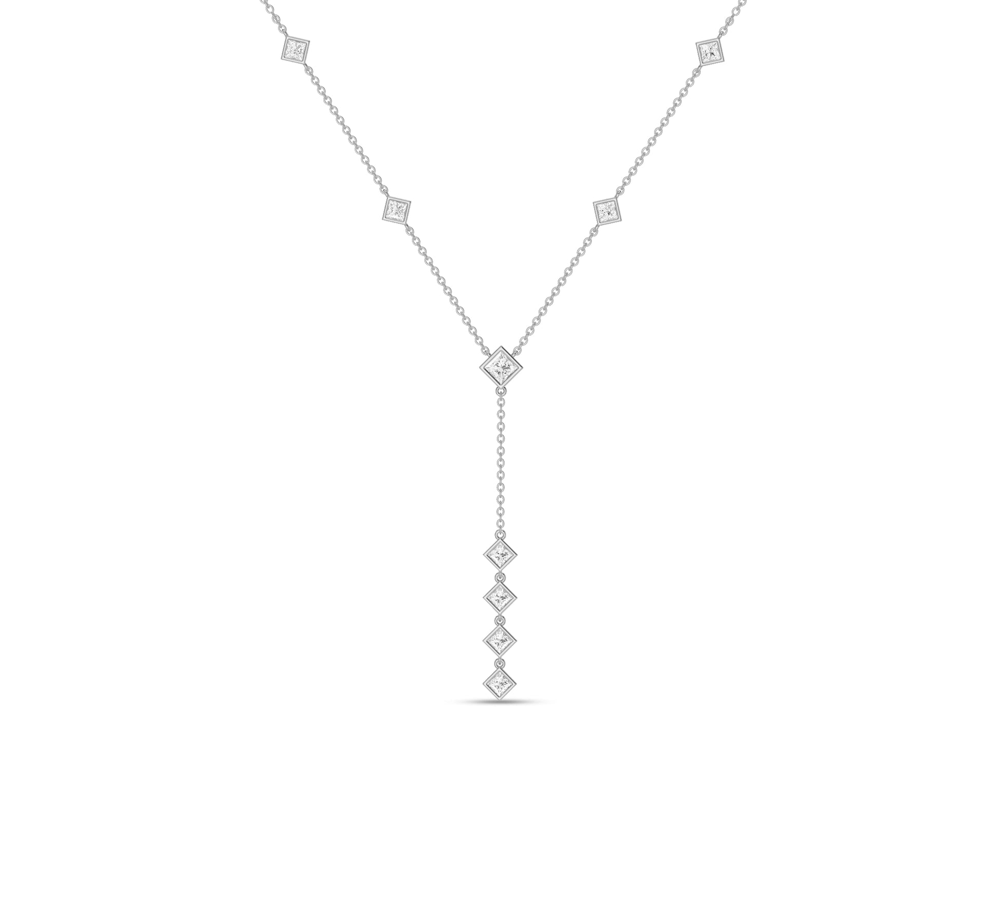 white gold princess diamond lariat necklace
