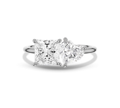 White gold princess and heart cut Toi et Moi ring