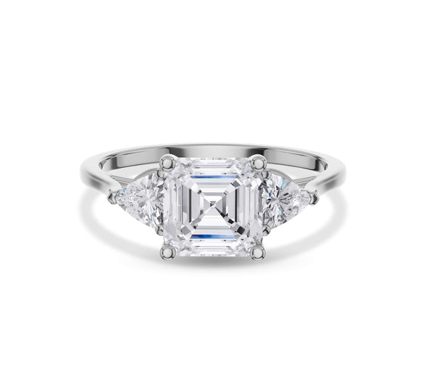 Asscher Cut Three-Stone Diamond Ring Yellow Gold