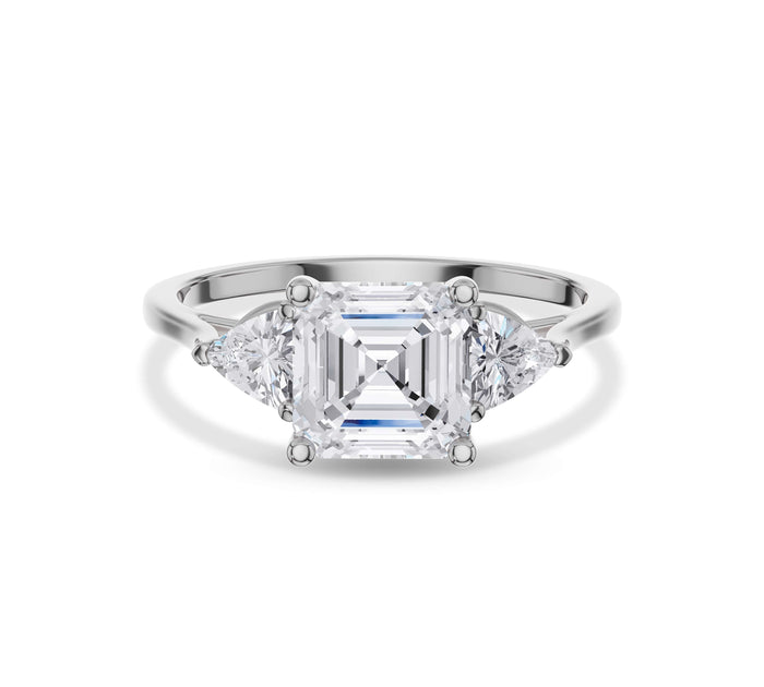 Asscher Cut Three-Stone Diamond Ring Yellow Gold
