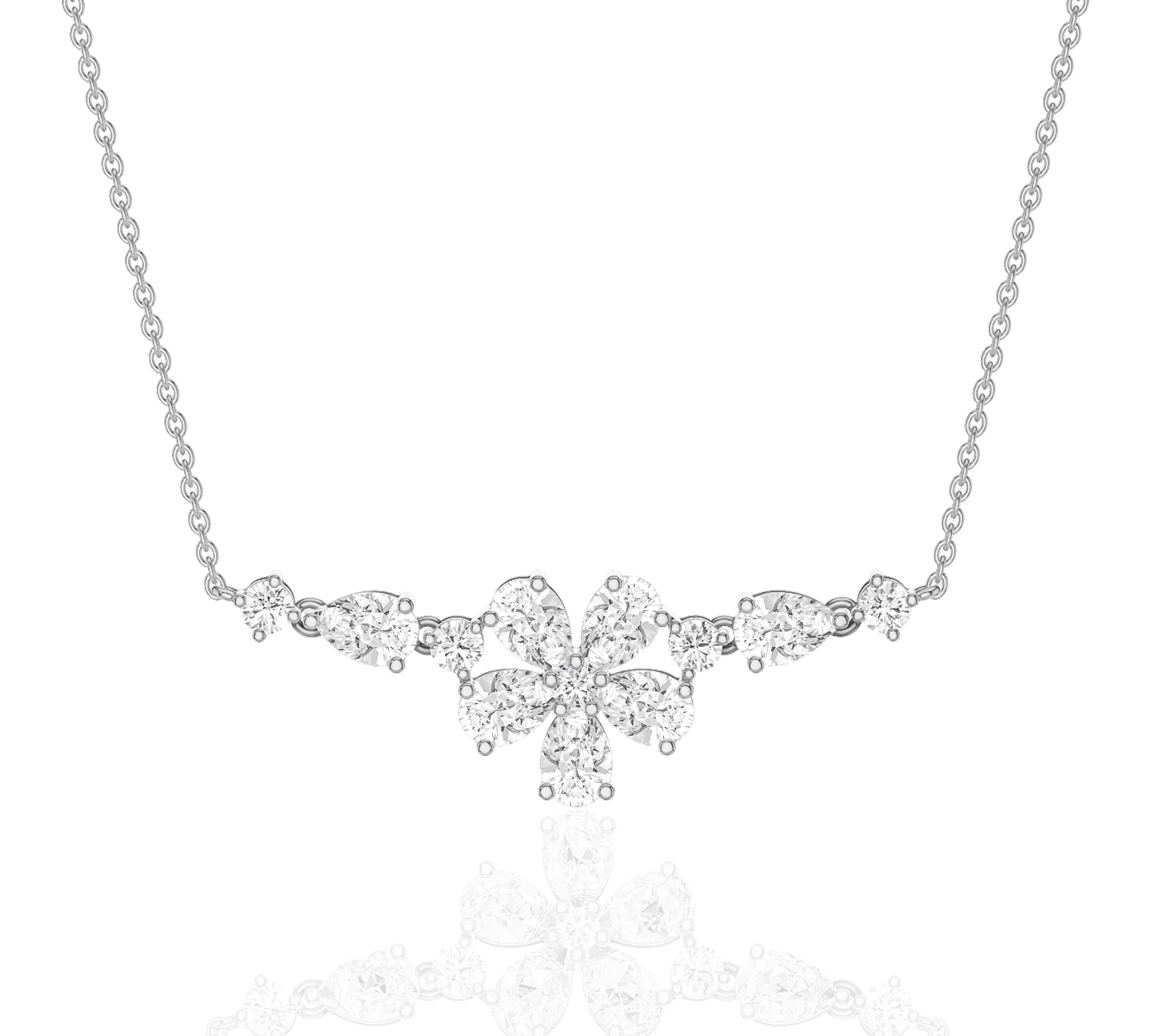 Delicate flower motif diamond necklace in yellow gold
