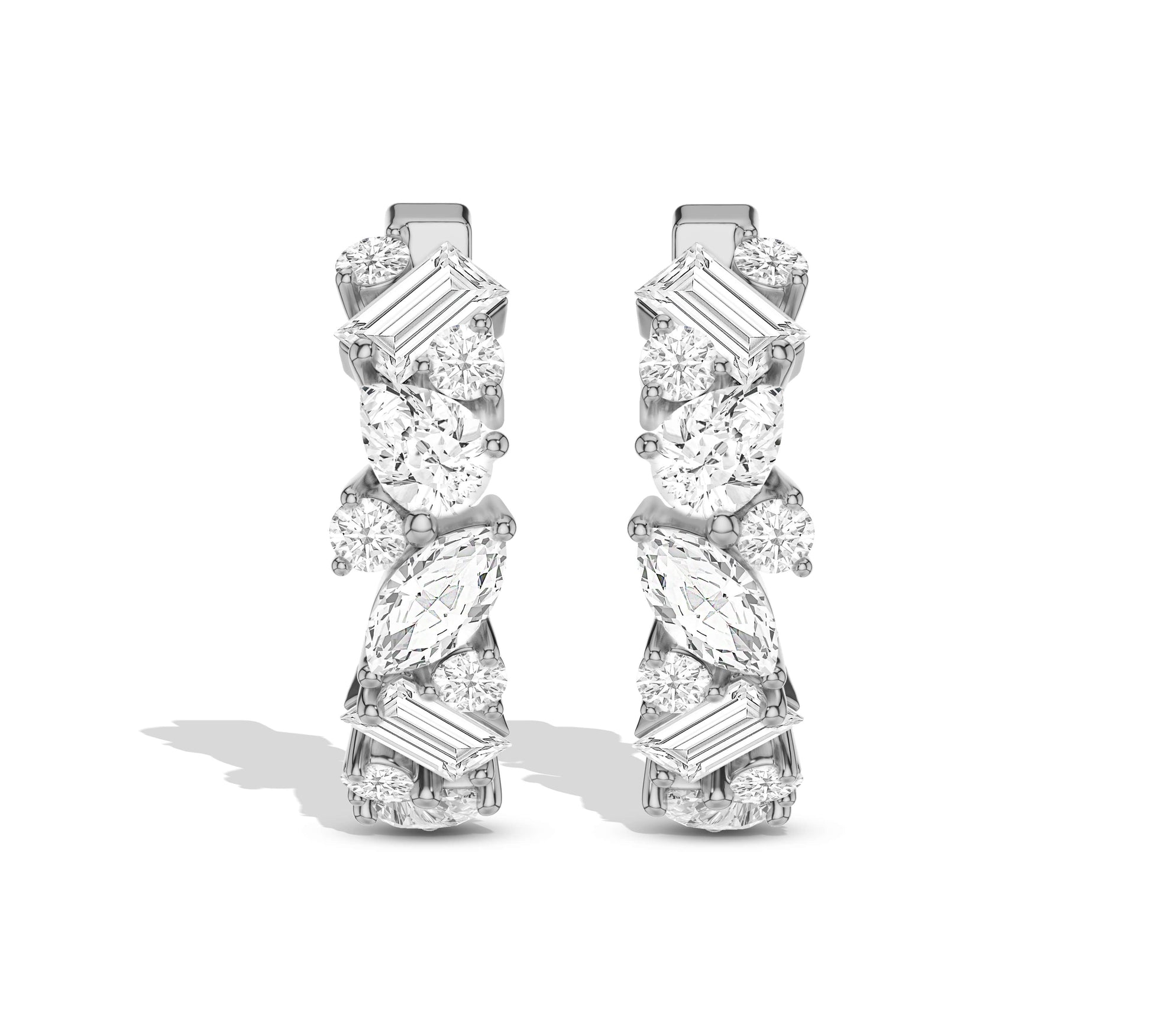 14K gold huggie earrings with assorted diamonds