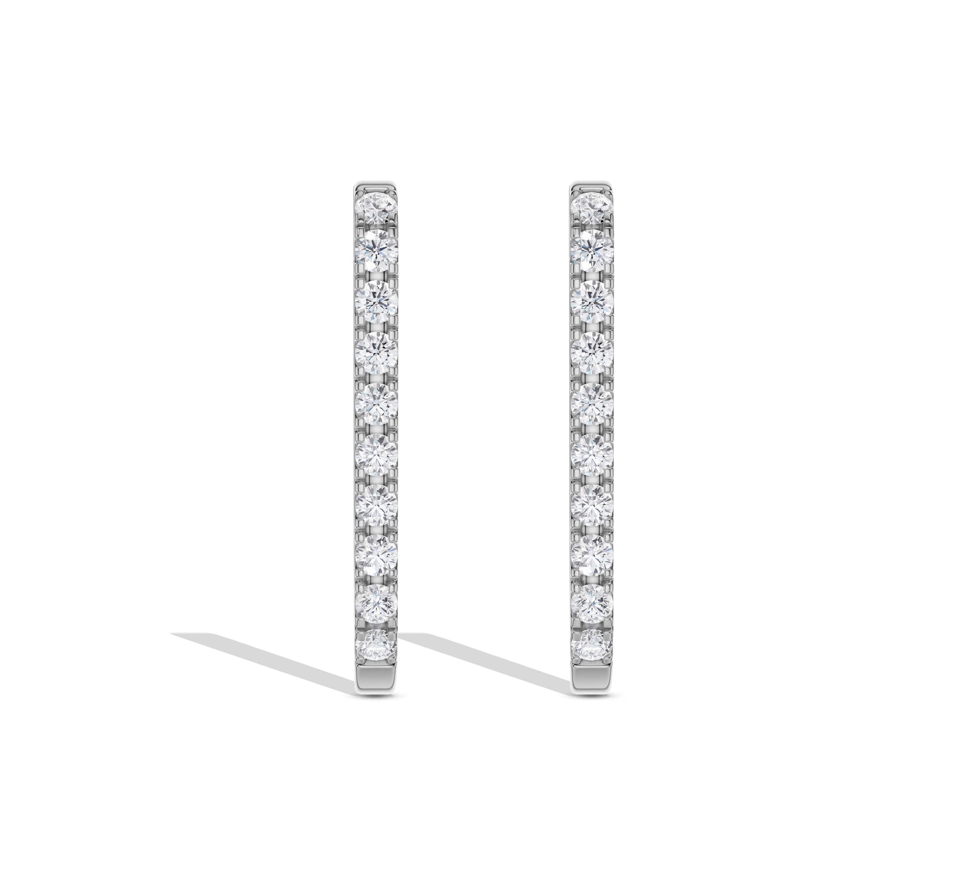Dainty rectangular hoop earrings with diamonds