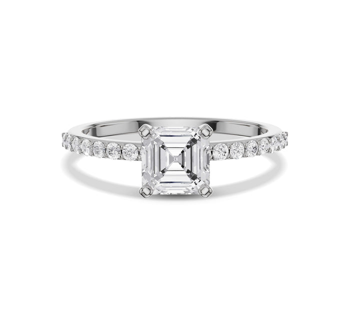 Asscher Diamond Pave Band Engagement Ring